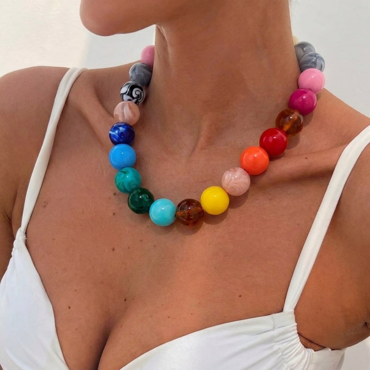 Men Accessories Aesthetic - Fashion Colorful Acrylic Big Round Beaded
