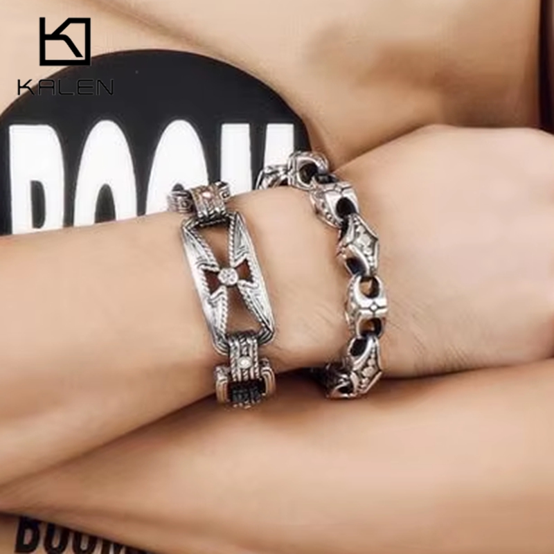 Men Accessories Bd - KALEN Punk Cross Bracelet Men's Stainless