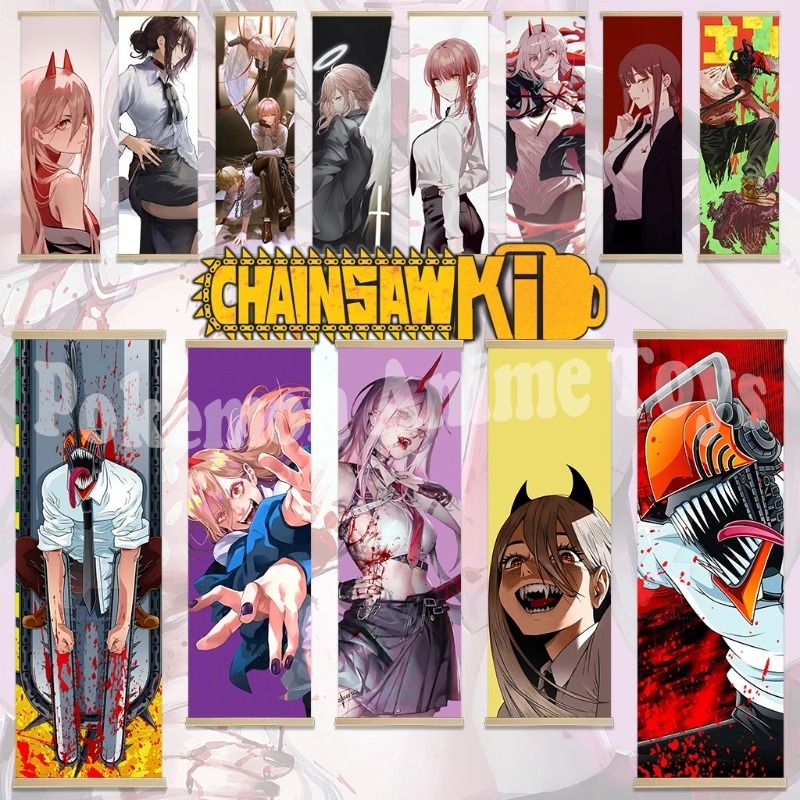 Quality Men'S Accessories - Chainsaw Man Anime Poster Wooden-framed Scroll