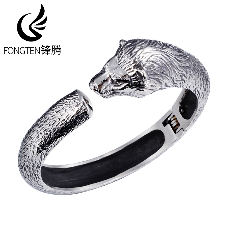 Men Accessories Bd - Fongten Viking Wolf Head Stainless Steel