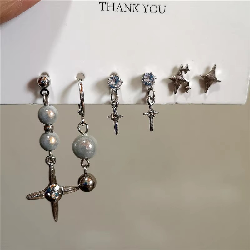 6PCS SET Goth Punk Crystal Cro - Men Accessories Aesthetic ulasan dan harga
