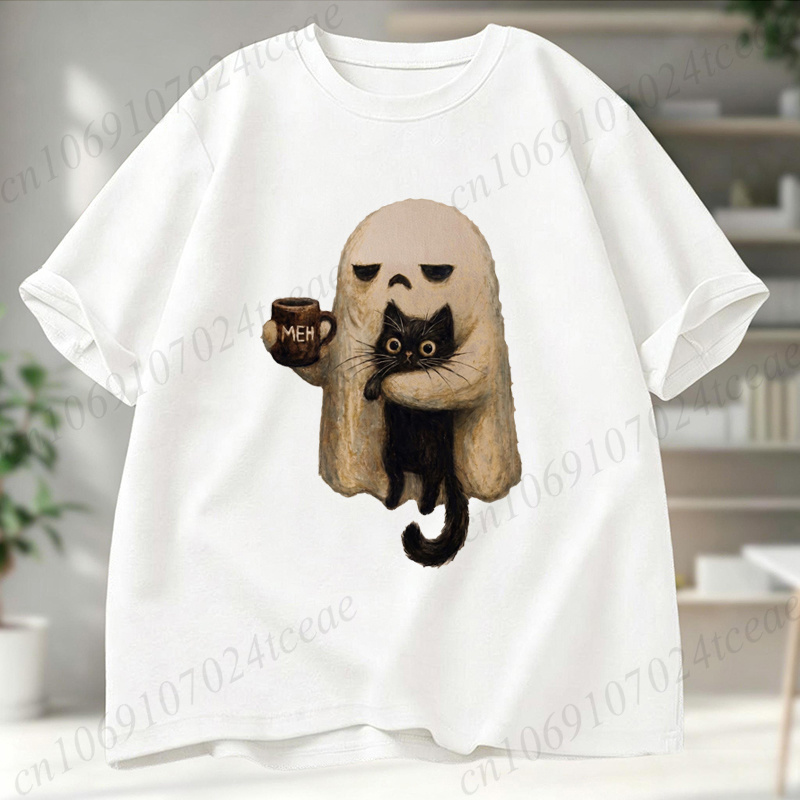 Ghost-Cat Shirt Spooky Black C - Men Accessories Aesthetic ulasan dan harga