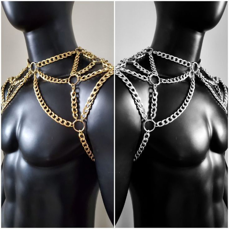 Punk Men Shoulder Body Chain B - Men Accessories Silver ulasan dan harga