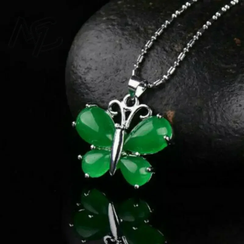 S925 Silver Green Jade Butterf - Men Accessories Silver ulasan dan harga