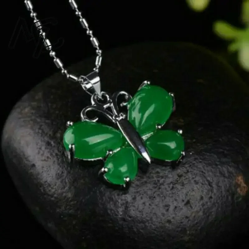 S925 Silver Green Jade Butterf - Men Accessories Silver ulasan dan harga